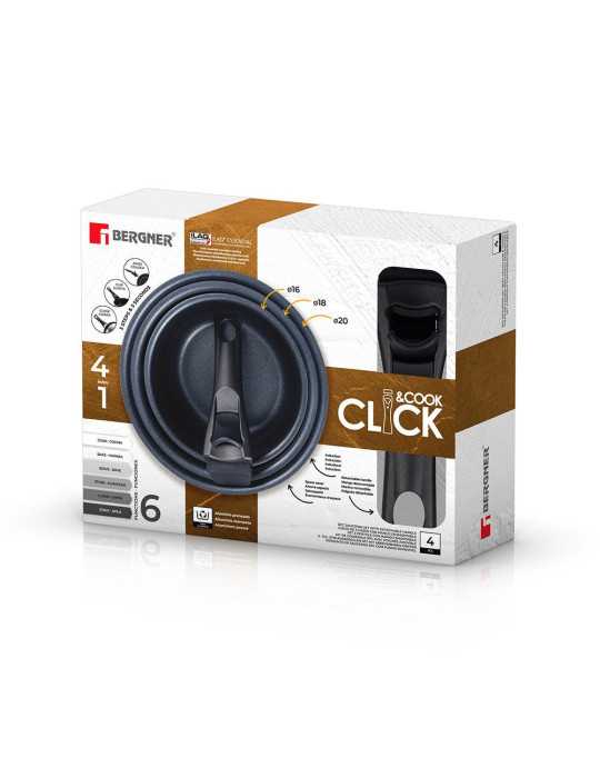 Cazos Click & Cook Aluminio Prensado Ø16 / Ø18 / Ø20 cm + Mango Multiusos BERGNER