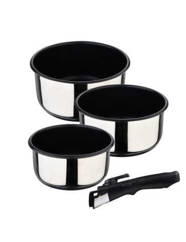 Cazos Click & Cook Acero Inoxidable Ø16 x 8 cm / Ø18 x 9 cm / Ø20 x 10 cm + Mango Multiusos BERGNER