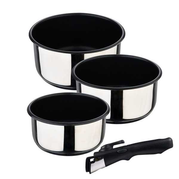 Cazos Click & Cook Acero Inoxidable Ø16 x 8 cm / Ø18 x 9 cm / Ø20 x 10 cm + Mango Multiusos BERGNER