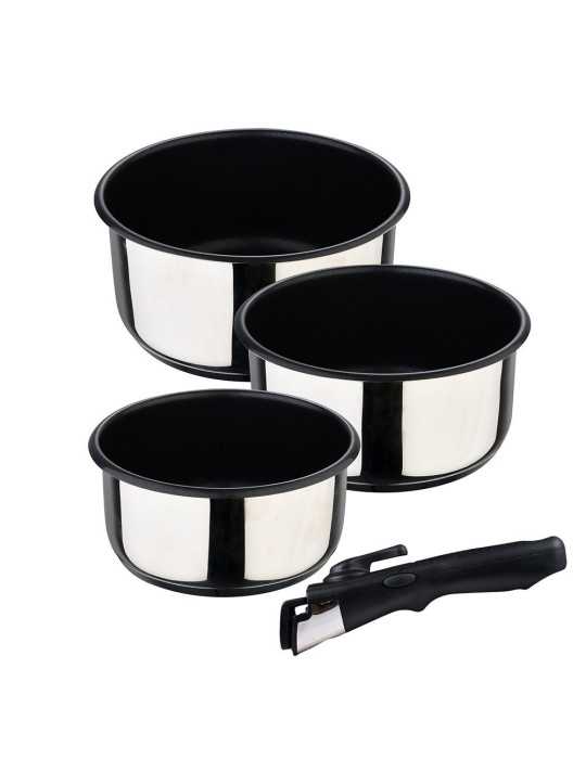 Cazos Click & Cook Acero Inoxidable Ø16 x 8 cm / Ø18 x 9 cm / Ø20 x 10 cm + Mango Multiusos BERGNER