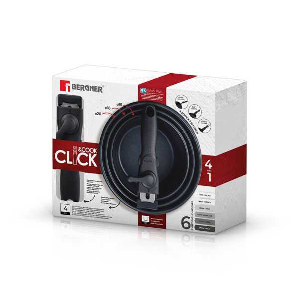 Cazos Click & Cook Acero Inoxidable Ø16 x 8 cm / Ø18 x 9 cm / Ø20 x 10 cm + Mango Multiusos BERGNER
