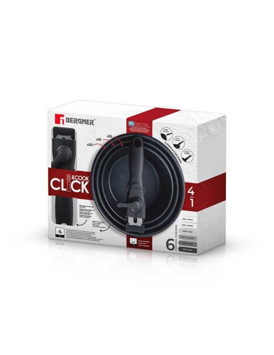Cazos Click & Cook Acero Inoxidable Ø16 x 8 cm / Ø18 x 9 cm / Ø20 x 10 cm + Mango Multiusos BERGNER