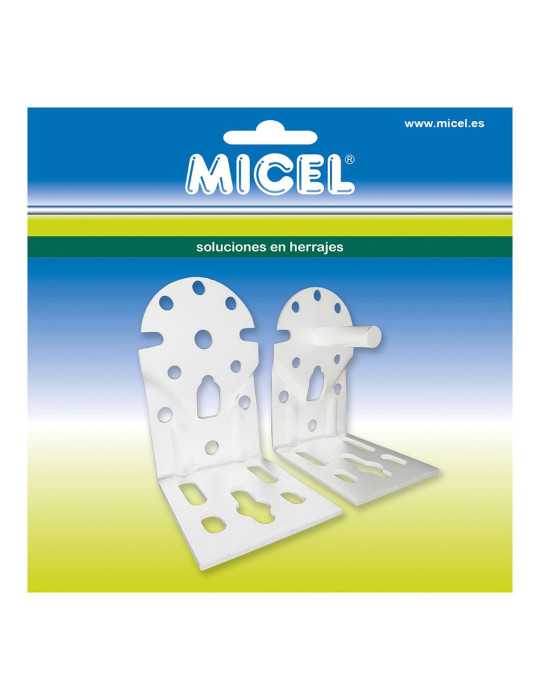 Soportes Eje Toldo, Modelo TLD08, de Acero con Acabado Blanco, 65 x 86 x 108 mm, Blister MICEL