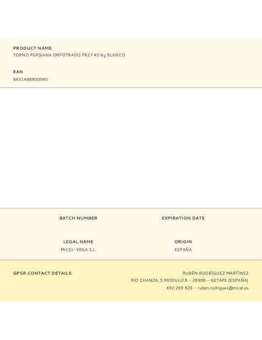 Torno Persiana Empotrado PR27 40 Kg Blanco MICEL