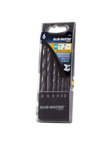 Brocas DIN338 Hss-Co Split Point/Antislip Inox Ø2-8 mm, Juego 6 Piezas BLUEMASTER