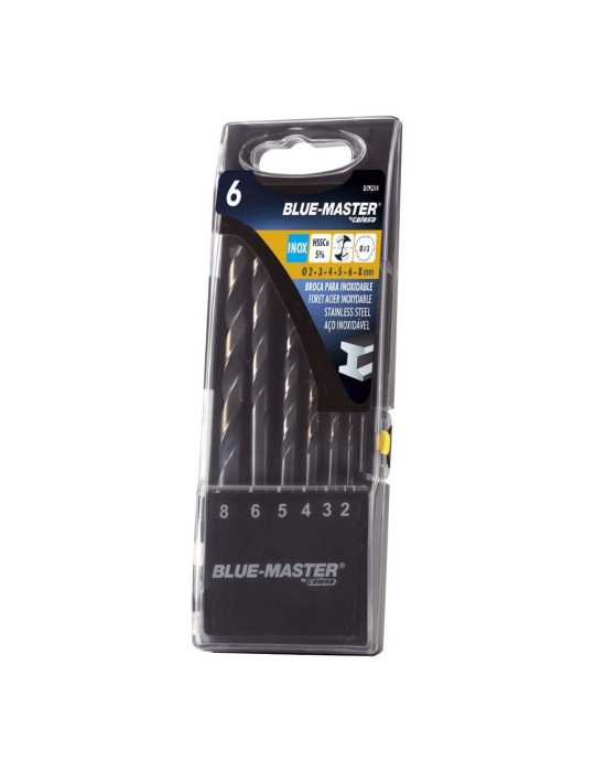 Brocas DIN338 Hss-Co Split Point/Antislip Inox Ø2-8 mm, Juego 6 Piezas BLUEMASTER