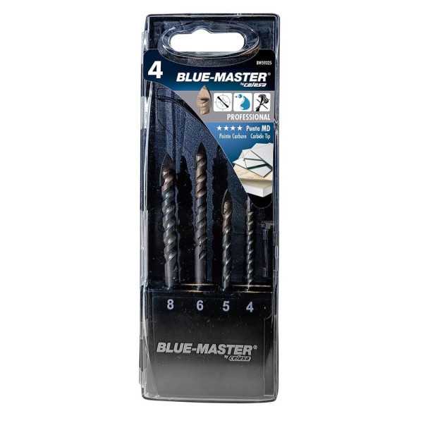 Brocas Profesionales en Punta de Lanza Md, Porcelánico Duro Ø4-5-6-8 mm, Juego 4 Piezas BLUEMASTER