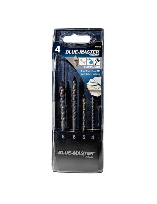 Brocas Profesionales en Punta de Lanza Md, Porcelánico Duro Ø4-5-6-8 mm, Juego 4 Piezas BLUEMASTER
