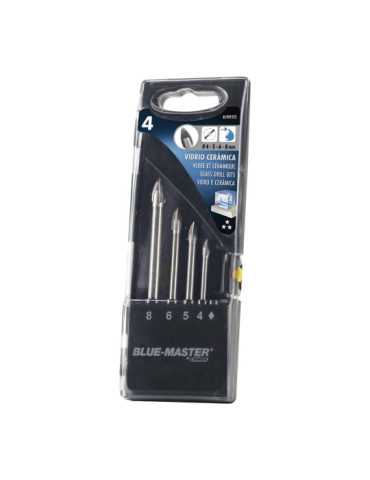 Brocas Estándar Punta de Lanza, Cristal y Porcelánico Ø4-5-6-8 mm, Juego 4 Piezas BLUEMASTER