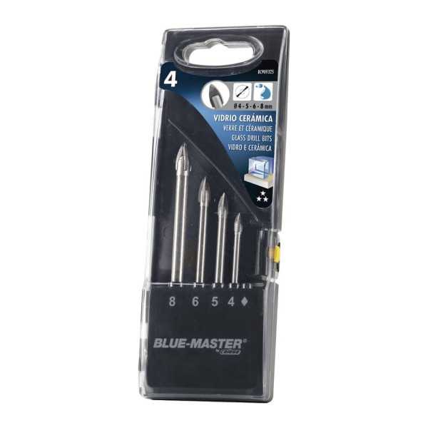 Brocas Estándar Punta de Lanza, Cristal y Porcelánico Ø4-5-6-8 mm, Juego 4 Piezas BLUEMASTER