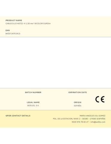 Lote de 200 Unidades Cablecillo H07Z1-K 1,50 mm² Bicolor EURO/m SEDILES 2