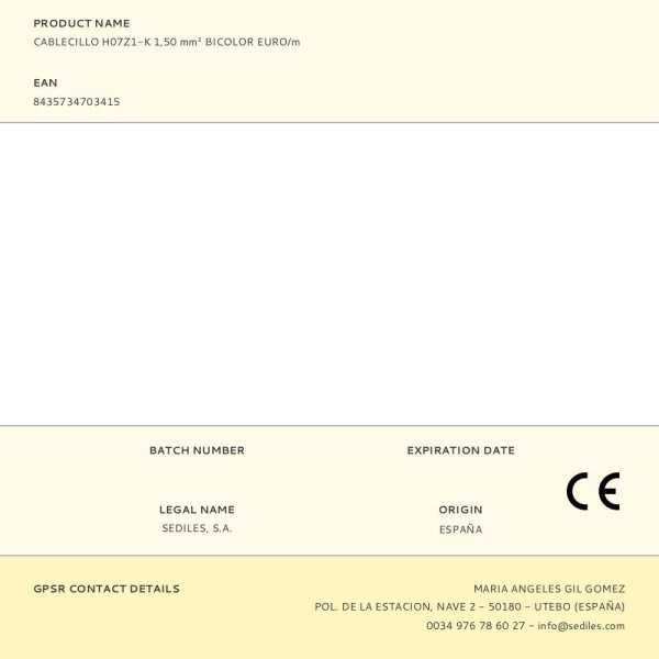 Lote de 200 Unidades Cablecillo H07Z1-K 1,50 mm² Bicolor EURO/m SEDILES
