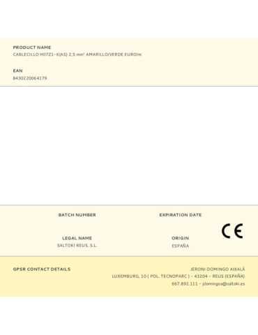 Lote de 200 Unidades Cablecillo H07Z1-K(AS) 2,5 mm² Amarillo/Verde EURO/m PRYSMIAN SPAIN 2
