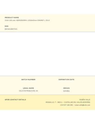 Caja 100 unid. Abrazadera L Ø18x43mm Din/Ref L CELO 2