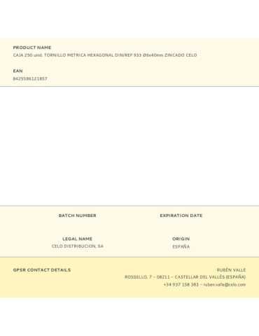 Caja 250 unid. Tornillo Metrica Hexagonal Din/Ref 933 Ø6x40mm Zincado CELO 2