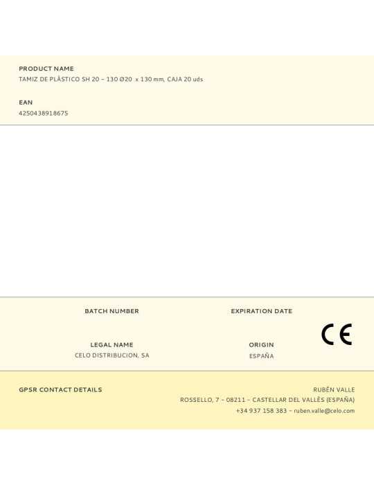 Tamiz de Plástico Sh 20 - 130 Ø20 x 130 mm, Caja 20 uds CELO