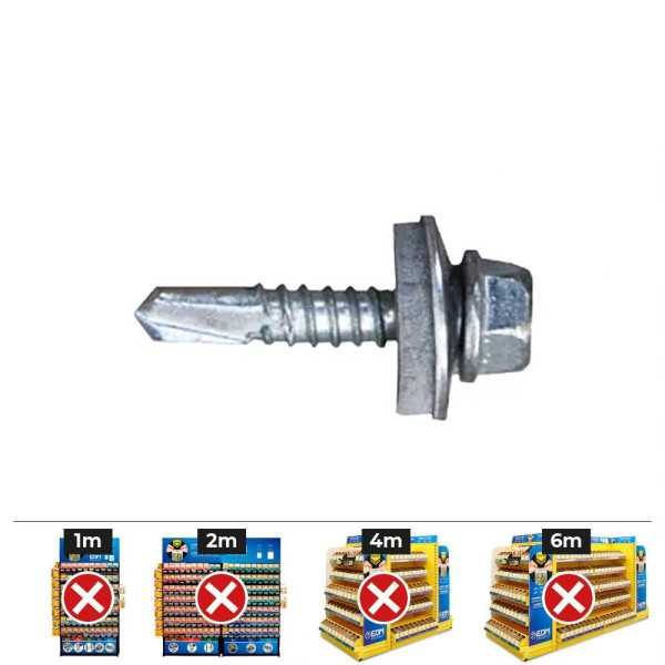 Caja 1000 Uds. Tornillo 7301 Punta Broca Cabeza Hexagonal Ø 4,8x16 mm. Arandela de EPDM Ø16 Cincado CELO