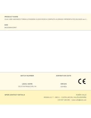 Caja 1000 Unidades Tornillo Madera Vlox B Rosca Completa Alomado Impronta PZ2 Ø3,5X20 mm Cincado CELO 2