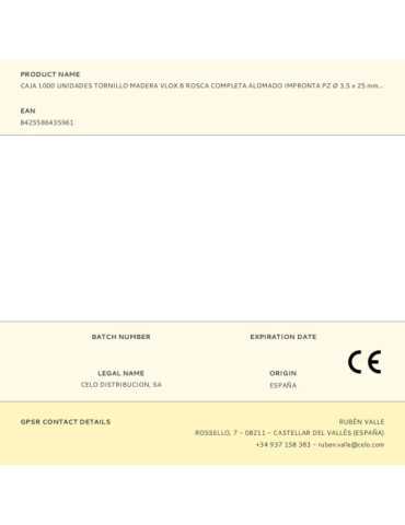 Caja 1000 Unidades Tornillo Madera Vlox B Rosca Completa Alomado Impronta PZ Ø 3,5 x 25 mm Cincado CELO 2