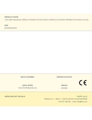 Caja 1000 Unidades Tornillo Madera Velox B Rosca Completa Alomado Impronta PZ2 Ø4X15 mmCINCADO CELO 2