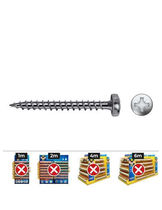 Caja 500 Unid. Tornillo Madera Vlox B Rosca Completa Alomado Impronta PZ Ø4,5x30 mm Cincado CELO