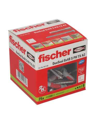 Tacos Estanco Ø8 x 48 mm + Tornillos Duoseal Ø6 x 70 mm, Pack 25 uds FISCHER 2