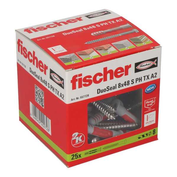 Tacos Estanco Ø8 x 48 mm + Tornillos Duoseal Ø6 x 70 mm, Pack 25 uds FISCHER