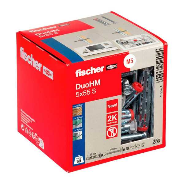Tacos Duo Hm Ø5 x 55 mm + Tornillos Ø10 x 55 mm, Caja 25 uds FISCHER