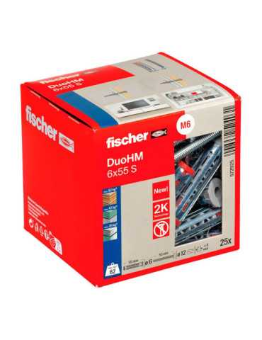 Tacos Duo Hm Ø6 x 55 mm + Tornillos Ø12 x 55 mm , Caja 25 uds FISCHER
