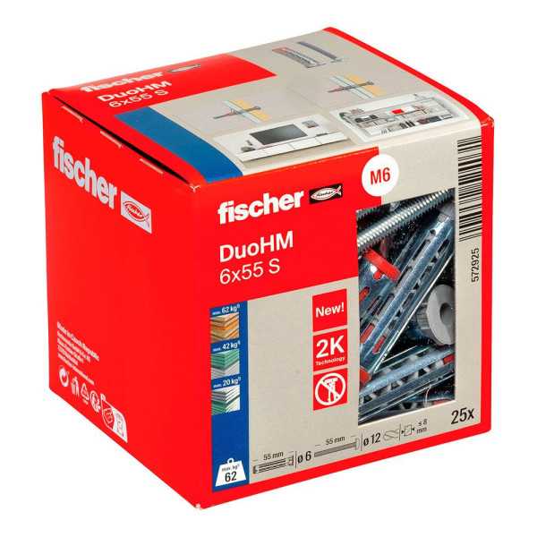 Tacos Duo Hm Ø6 x 55 mm + Tornillos Ø12 x 55 mm , Caja 25 uds FISCHER