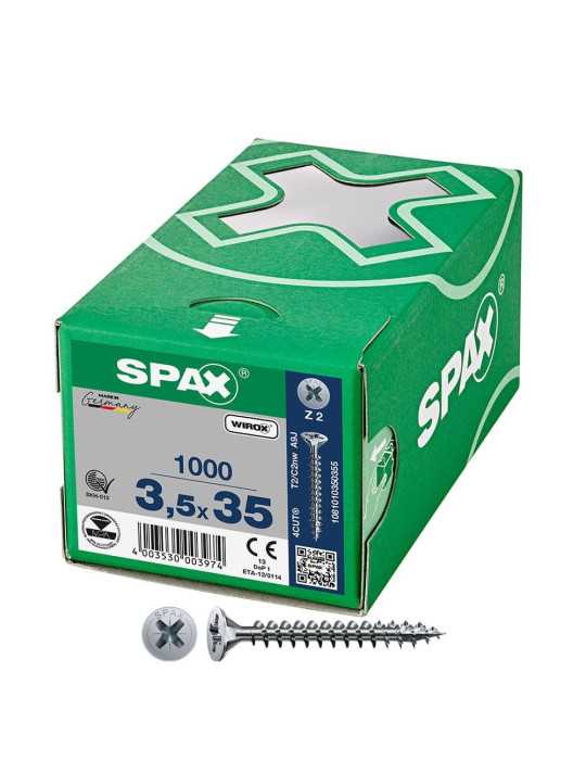 Caja 1000 Unid. Tornillo Universal Cabeza Plana Wirox 3,5X35MM Z2 SPAX
