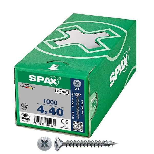 Caja 1000 Unid. Tornillo Universal Cabeza Plana Wirox 4X40MM Z2 SPAX