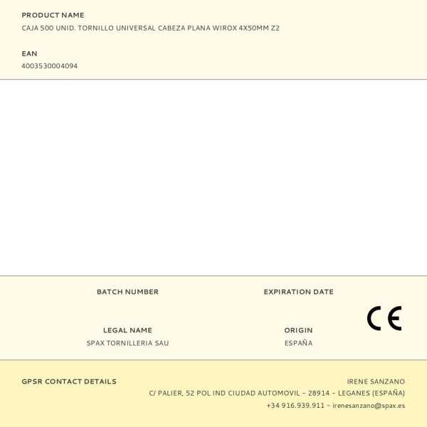 Caja 500 Unid. Tornillo Universal Cabeza Plana Wirox 4X50MM Z2 SPAX
