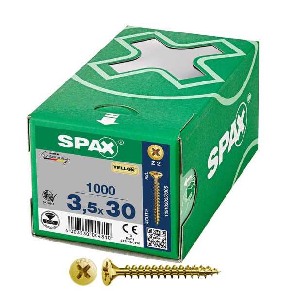 Caja 1000 Unid. Tornillo Universal Cabeza Plana Yellox 3,5X30MM Z2 SPAX