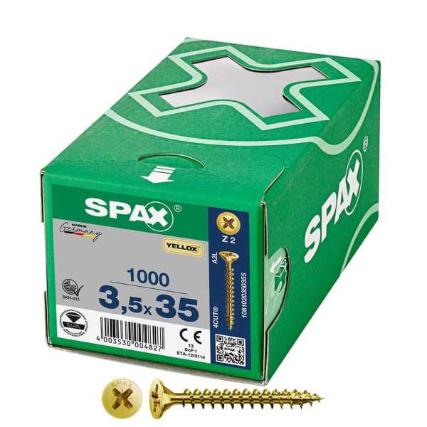 Caja 1000 Unid. Tornillo Universal Cabeza Plana Yellox 3,5X35MM Z2 SPAX