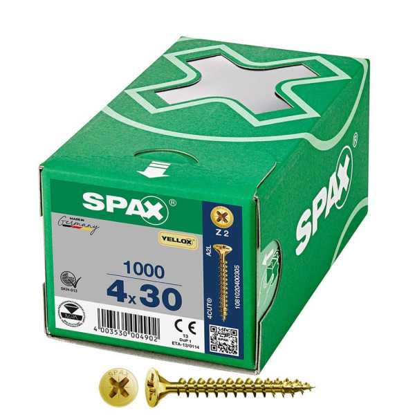 Caja 1000 Unid. Tornillo Universal Cabeza Plana Yellox 4X30MM Z2 SPAX