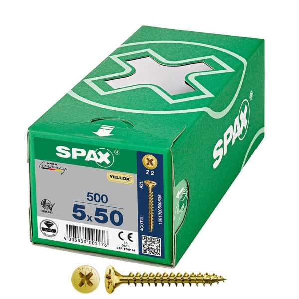 Caja 500 Unid. Tornillo Universal Cabeza Plana Yellox 5X50MM Z2 SPAX