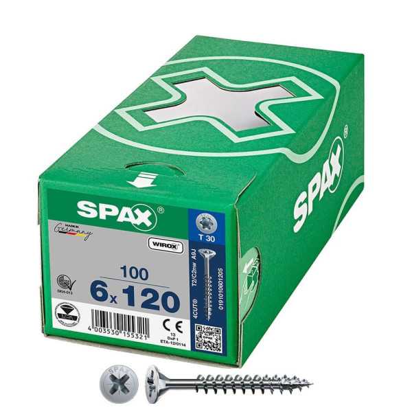 Caja 100 Unid. Tornillo Universal Cabeza Plana Wirox 6X120MM T30 SPAX