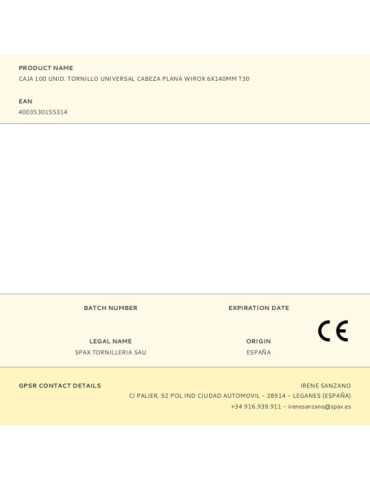 Caja 100 Unid. Tornillo Universal Cabeza Plana Wirox 6X140MM T30 SPAX 2