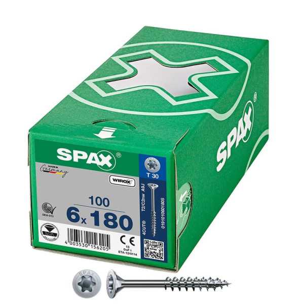 Caja 100 Unid. Tornillo Universal Cabeza Plana Wirox 6X180MM T30 SPAX
