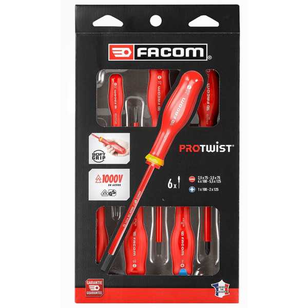 Destornilladores Aislados 1000V Protwist® Plano/Pz, Juego 6 Piezas FACOM