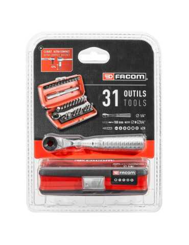 Llave de Carraca y Puntas ¼ pulg, 31 Piezas FACOM