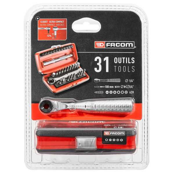 Llave de Carraca y Puntas ¼ pulg, 31 Piezas FACOM