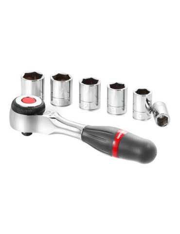 Llave de Carraca de ¼ pulg con Mango Giratorio y Vasos, Juego de 7 Piezas FACOM