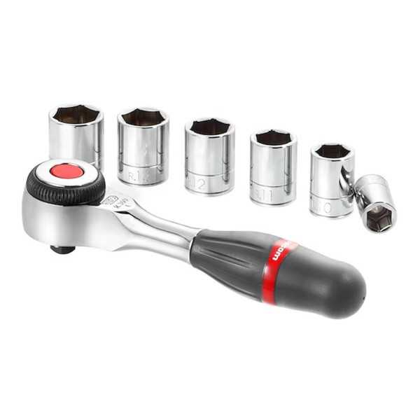 Llave de Carraca de ¼ pulg con Mango Giratorio y Vasos, Juego de 7 Piezas FACOM