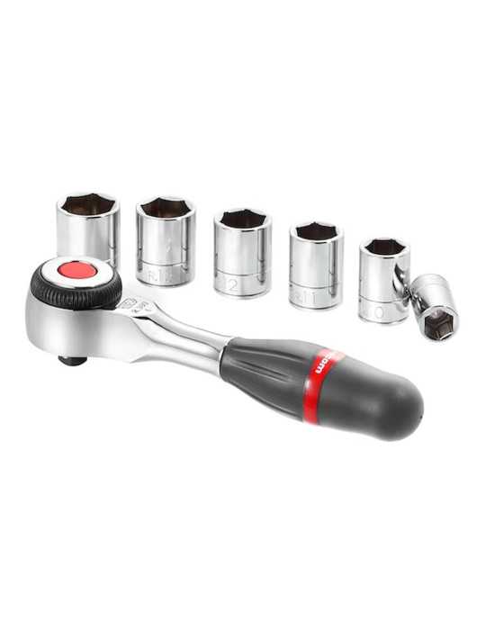 Llave de Carraca de ¼ pulg con Mango Giratorio y Vasos, Juego de 7 Piezas FACOM