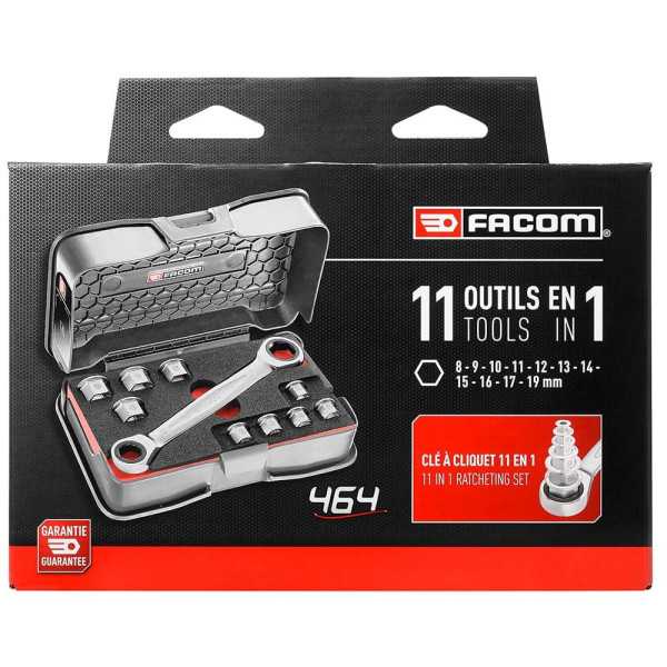 Llave de Trinquete 11 en 1 Ultracompacta con 9 Vasos, 200 mm FACOM