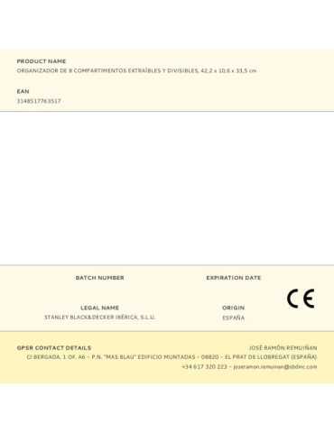 Organizador de 8 Compartimentos Extraíbles y Divisibles, 42,2 x 10,6 x 33,5 cm FACOM 2