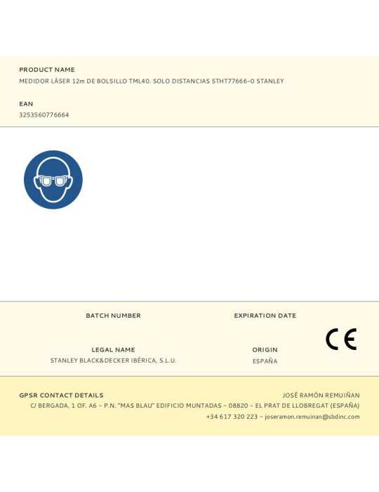 Medidor Láser de Bolsillo TML40, Rango de Medición 12 m STANLEY