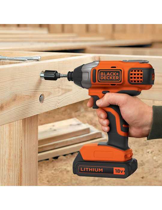 Kit Atornillador de Impacto 18 V ¼ pulg con Batería 2.0Ah y Cargador BLACK+DECKER